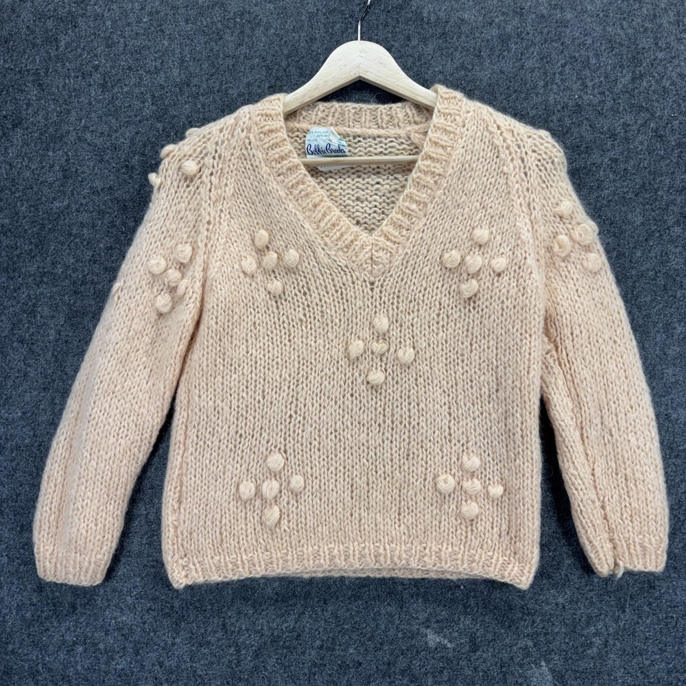 Vintage Mohair Knit Sweater Women's XS 60s 70s Italy Pink Granny Cottage USA